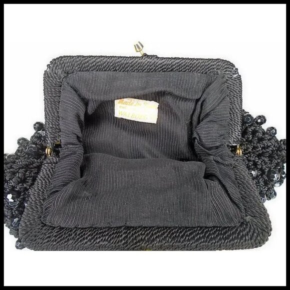 Vintage 50s Black Walborg Beaded Clutch, RARE Mini Purse – Italy - Picture 2 of 14